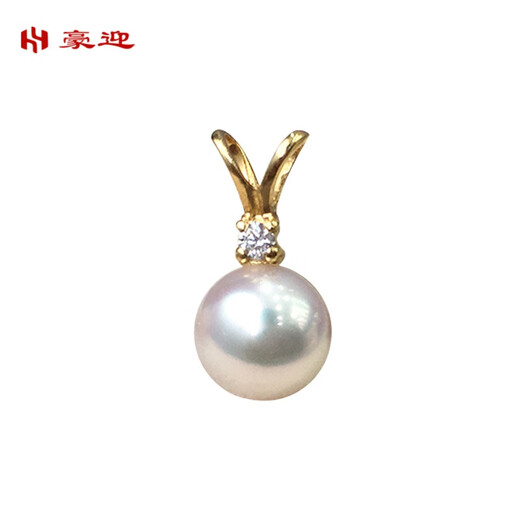 Haoying 6.5-7mm Japanese AKOYA seawater pearl pendant 18K gold diamond rabbit ear single necklace 18k gold + zircon (single pendant)