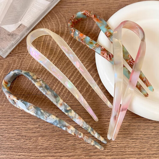 Two Worlds of Love, high-end acetic acid U-shaped hairpin for women, new Chinese style ancient style cheongsam, hairpin, horse face skirt, hairpin and headdress, spring sky blue