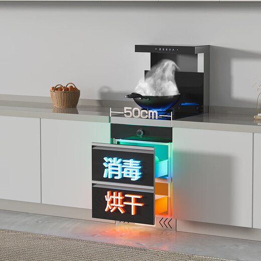 新飞（Frestec）集成灶家用一体单灶小户型优选50cm宽度自动清洗头部暖菜可做纯电集成灶后排烟电磁炉 【50宽1050Pa大负压】80升消毒柜-油烟分离 单电磁炉