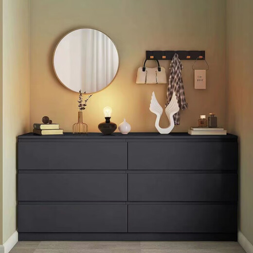 Shantoulin Village Massive Holzkiste des Schranks Nordic Style Schlafzimmer Wohnzimmer Schubladen TV -Schrank Amerikanische schwarze Kabinettskiste Ten Dou 1583*40*1216 HEIGHT HAUG