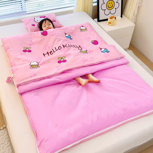 Nanjiren removable and washable multi-size cotton Sanrio sleeping bag, children's sleeping bag, baby quilt, dual-purpose baby anti-kick quilt, Apple KT 80*120cm+2 thin core spring and summer models