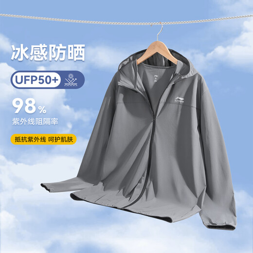 Li-Ning Sonnenschutzkleidung Herren Windbreaker Jacke 2025 Sommer Neue Eisseide Sonnenschutzhaut Atmungsaktives lässiges Sport topgrau [Ice Seidenscreen-UFP50+] xl