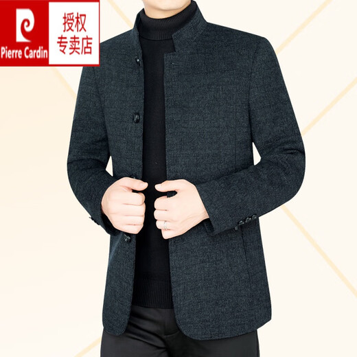 皮尔卡丹（pierre cardin）春秋男士羊毛呢中年外套男夹克商务休闲立领毛呢爸爸短款 黑灰 M 170(100~120斤)