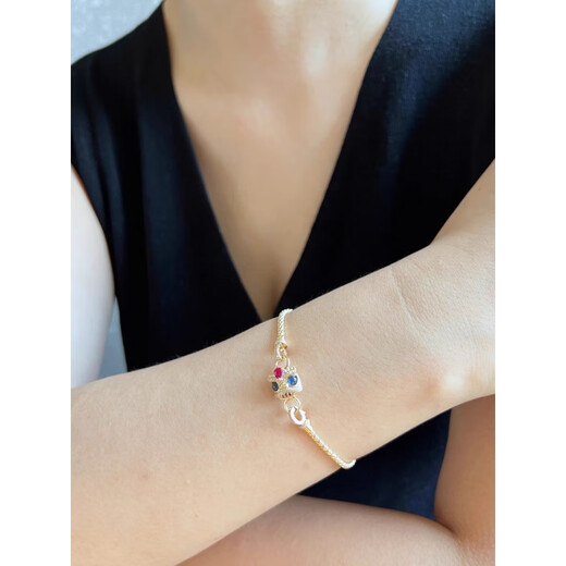 Zhimo (ZHIMO) 18k gold-plated red and sapphire buckle head lion awakening bracelet for women, national trend, a multi-wear tourmaline bracelet buckle