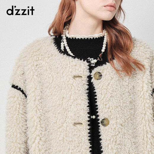 DZZIT地素短款毛毛外套秋冬暖冬摩登环保皮草设计女 肉色 XS