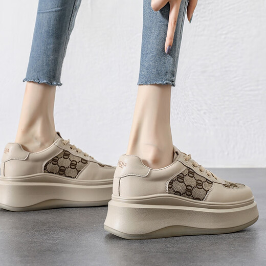 Duke Heaney brand sports casual fashion dad shoes for women 2025 new thick-soled platform wedge heels light luxury versatile sneakers for women Kuqi HDCK apricot 35