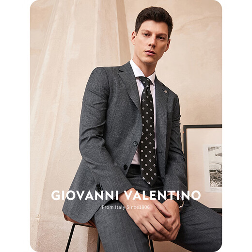 GIOVANNI VALENTINO wool crisp casual suit men's double slit business warm breathable blazer black gray 2X