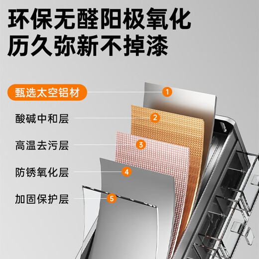 Shuitian Yifang kitchen seasoning storage rack wall-mounted punch-free multifunctional seasoning box storage rack kitchen utensils and utensils gun ash 5 compartments spoon * 5 + space aluminum