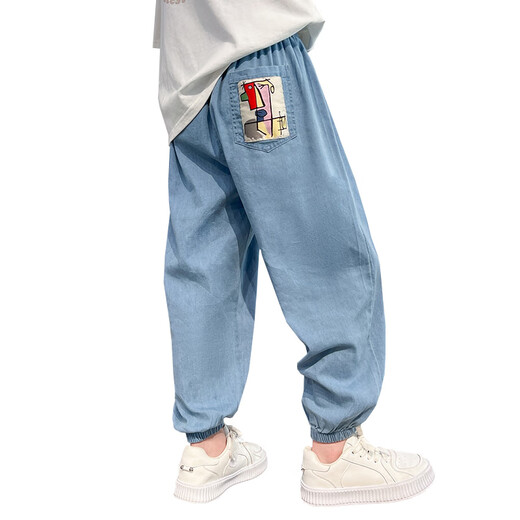 
McTicco boys' Tiansi Jeans Soft Summer Thin 2025 New Children's Mosquito Repellent Pants Big Children's Trendy Summer Trousers 13113 Dark Blue + 13116 Medium Blue 160