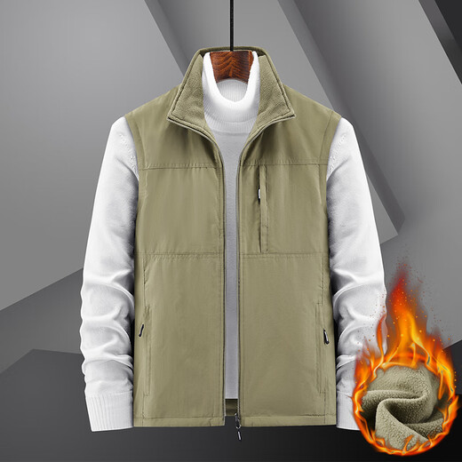 Guqian double-sided vest for men in autumn and winter multi-pocket workwear vest for men outdoor leisure fishing vest top clothes khaki L
