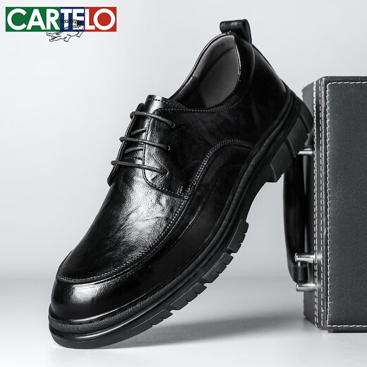 
CARTELO British men's leather shoes breathable wear-resistant classic business formal shoes round toe soft cowhide shoes men 9892 black 40