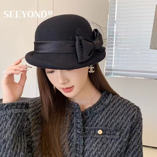 Seeyond Shenyang haut de gamme australien en laine australienne pour femmes en automne et hiver français rétro rétro décontracté à la mode haut de gamme de pêcheur à la mode à la mode 100% australien Wool-Three Gold White, de taille réglable (55-58 cm)