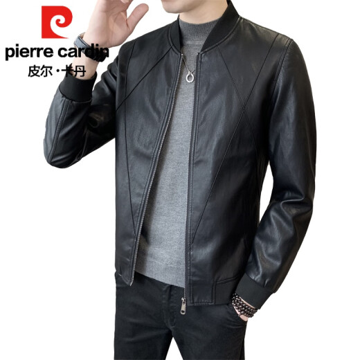 皮尔卡丹（pierre cardin）海宁潮流春秋新款皮衣男士休闲短款立领棒球服帅气机车皮夹克外套 黑色P719 2XL