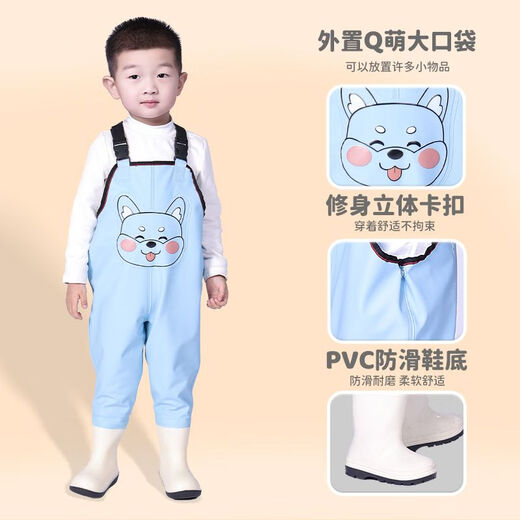 Zailu children's water play one-piece kindergarten waterproof clothes for catching sea children's rain boots for catching fish men's and women's rain pants beach Q-bear green-children's overalls with pockets 40 24 shoes inner length 15CM