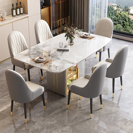 Table à manger de nid de matin Luxury Luxury Simple Rock Slal Table à manger et chaise combinaison Table à manger rétractable Small and Medium Apartment Rangement Meubles à manger 9 mm Bright - # 699 STYLE DE CHAISE 1,4m une table et quatre chaises