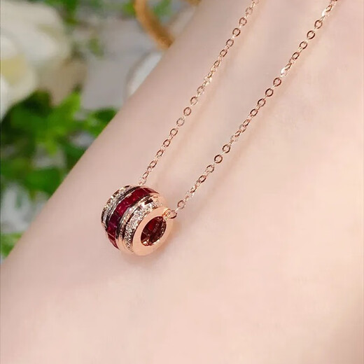Gold dove blood ruby pendant for women, 18K rose gold plated, Korean style fashionable and versatile clavicle chain, ruby pendant (with 45+5cm chain)