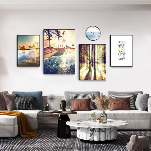 
Mohu (mohu) living room decoration painting sofa background wall mural modern simple landscape landscape painting TV wall high-end new style hanging painting Travel diary 15939 (including wall clock) Art crystal porcelain combination-black frame