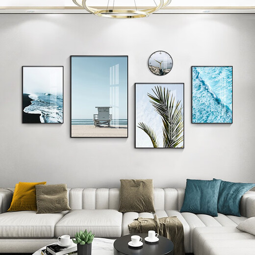 
Mohu (mohu) living room decoration painting sofa background wall mural modern simple landscape landscape painting TV wall high-end new style hanging paintings seaside landscape 15935 (including wall clock) tempered crystal porcelain large combination - black frame