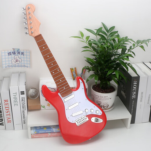 Jingqiao Kinder großer Größe spielen Jungen und Mädchen Simulation Ukulele Elektronische Gitarrenspielzeugmusik Anfänger Musikinstrument grenzüberschreitende A-Style Red E-Gitarre ~ String Sensing Battery Model