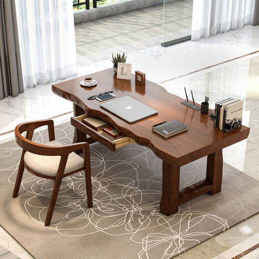Full solid wood desk large table and chair combination Chinese style office desktop computer desk log home study table calligraphy table Hiroshima chair full solid wood