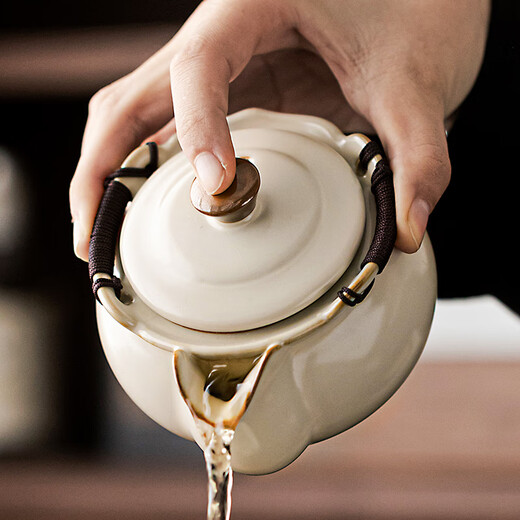 Tangfeng Ru Kiln Tea Set Complete Set with Tea Tray Kung Fu Tea Set Chinese Household Ceramic Teapot Cover Bowl Tea Cup Set Dundun Hand Grab Pot 9 Heads