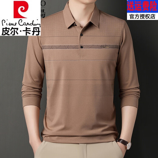 皮尔卡丹（pierre cardin）高档品牌纯棉t恤男士长袖2025新款中年休闲翻领薄款爸爸体恤衫 826藏青色 L 170