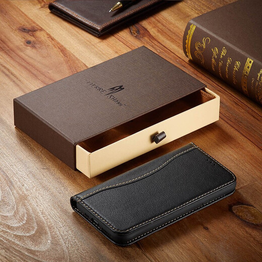 Shell Workshop Apple 12pro Max Mobiltelefon Hülle Echtes Leder Vollcard Card Wallet Leder Hülle iPhone12Mini Schutzhülle Anti-Fall-Fall-Hülle [Klassiker Schwarz] + Temperierter Film Apple 12pro [6,1 Zoll]