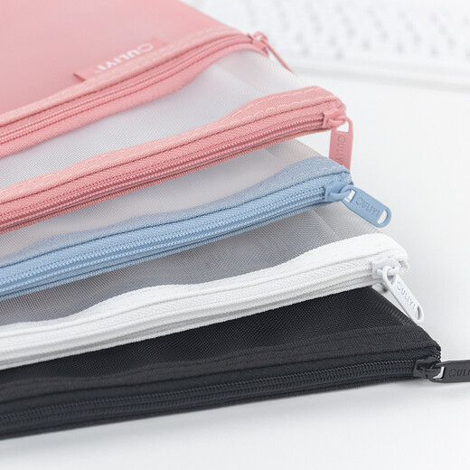 OULIYI (Ouliyi) Double-couche Document Document Mesh Student Subject Classification Test Paper Sac Zipper facture Informations Informations sur réception Mini Changement Small Crayon Sac Léger 6211 Coral Powder A4 (340X245MM)