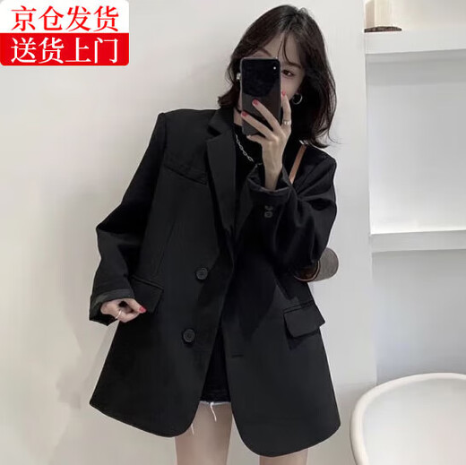 Miao Yijia Casual Suit Jacket Women's Autumn and Winter High-end 2025 New Formal Professional Commuting Winter Woolen Suit Jacket Two-button Suit Jacket Black L Recommended 100-110 Jin Jin equals 0.5 kg