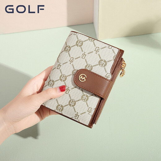 高尔夫（GOLF）女士钱包新款时尚短款零钱包多卡位卡包女复古老花ins礼物送女友 米白配棕色