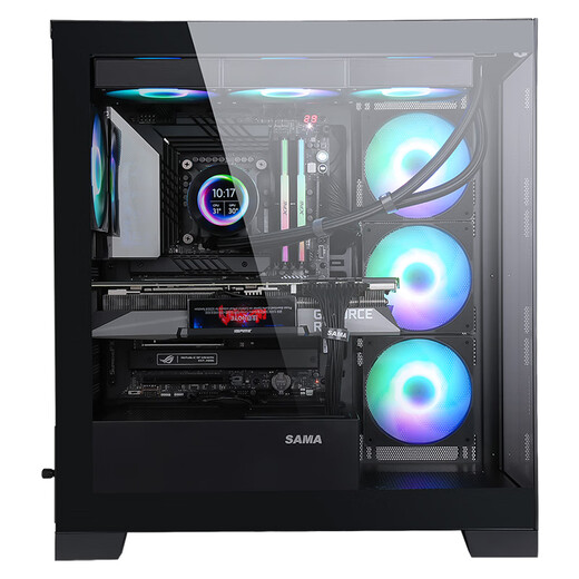 先马（SAMA）大境界 黑色 ATX电脑海景房机箱台式机 双面玻璃/可拆支柱/双U3+Type-C/支持背插式主板360水冷