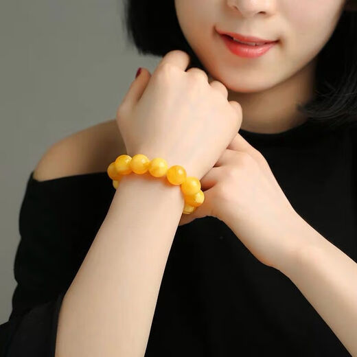 Shuque natural chicken fat yellow beeswax bracelet, men's and women's old honey amber bead bracelet, rough stone for men and women, selected 20mm (with certificate)
