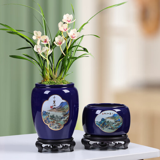 Yuxuantang Chinese ink style ceramic retro flower pot household desktop succulent pots Wenzhu June snow Clivia landscape pot YYX1429 with base