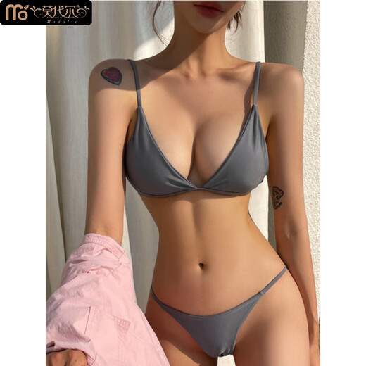 Modal swimsuit for women, super sexy revealing three-point bikini bikini, simple and high-end hot spring vacation wear, gray L
