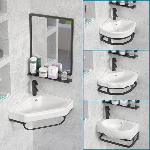 Triangular washbasin corner washbasin washbasin triangular basin washbasin small all-in-one bathroom mini 30 triangle bracket basin with faucet mirror