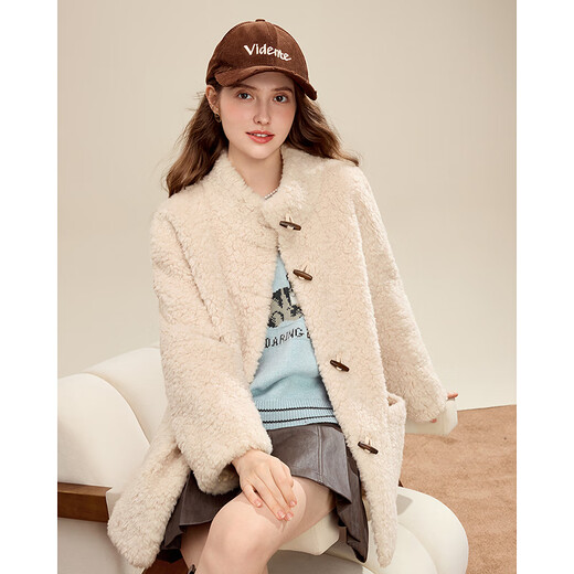 Betu women's 2025 new winter short coat trendy environmentally friendly imitation fur particle coat for women 2511T31 apricot L (apricot pre-sale shipped on 11/24)