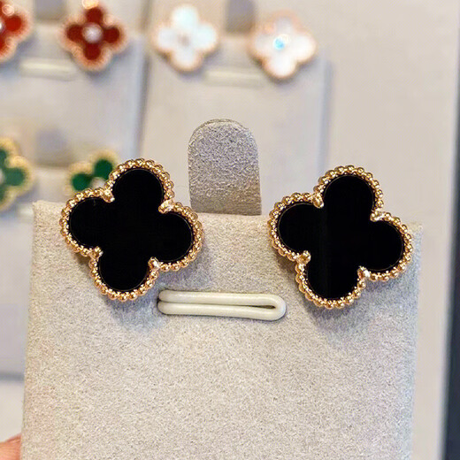 Fat Donglai's same style four-leaf clover earrings 18k gold out of the cabinet silver gold-plated lucky earrings earrings for women outlets 96 four-leaf clover earrings (white mother-of-pearl)
