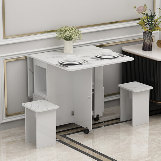 KULIN folding dining table household white table top with storage cabinet removable small apartment dining table retractable