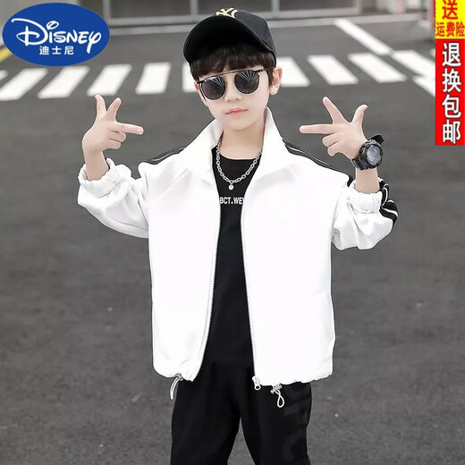 Disney (DISNEY) brand boys sports jacket autumn 23 new trendy boys baseball uniform spring middle and large children spring and autumn children's jacket black size 150 recommended for children 140 cm