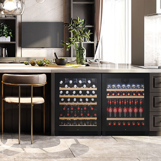 Faseeny bar island island counter embedded red wine cabinet constant temperature wine cabinet built-in wine beverage cabinet beer tea preservation storage cabinet handleless design silent light luxury wine cabinet wine cabinet ice bar combination 260L