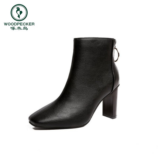 Woodpecker French short boots for women 2025 spring and autumn single boots internet celebrity thin boots thick heel high heel boots Korean version off-white Martin boots brown 38