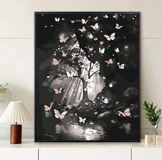 
Butterfly high-value digital oil painting DIY hand-painted fill coloring healing bedroom living room gift decoration oil painting H1278 mountain pink butterfly 30*40 stretched inner frame paint brush