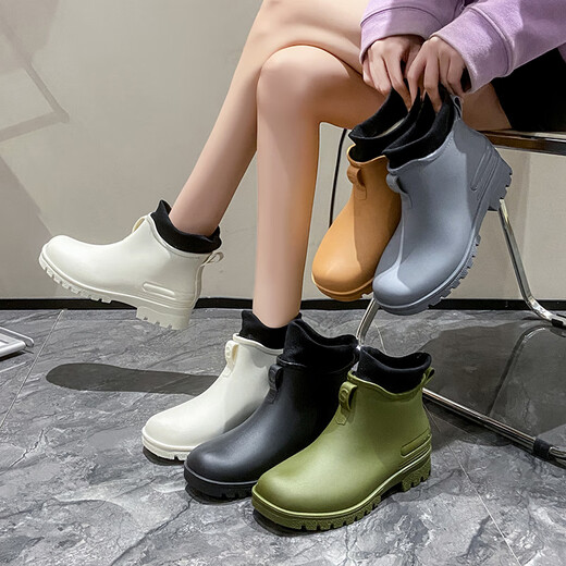 Caiyile short-tube rain boots, non-slip and wear-resistant, outdoor men's and women's fashionable water shoes, low-top rubber shoes, black 40 yards 09787, can be customized