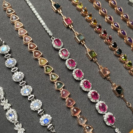 Long-color natural colored gemstone tourmaline Tanzanite translucent blue moonlight blue ruby emerald aquamarine S925 silver inlaid bracelet 0g spinel rabbit moon star bracelet