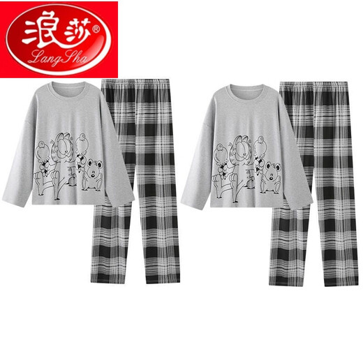 
LangSha 2023 autumn and winter couple pajamas autumn and winter cotton Korean version long-sleeved trousers men and women cartoon loose home clothing set Q15567 M women