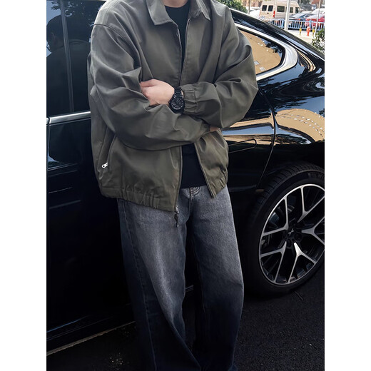 Shelley Jones military green cleanfit jacket men's autumn workwear trendy brand high-end casual pilot top XZ501-1-JK2416 military green XL recommended 125-145Jin Jin equals 0.5 kg