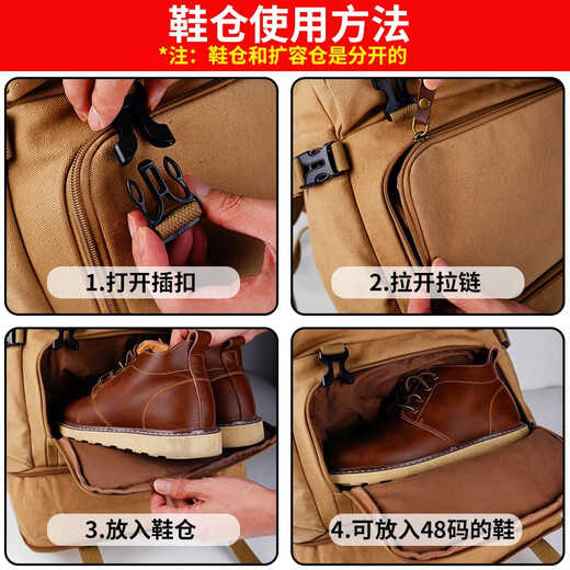 Trendy Generation Rucksack für Männer mit extra großer Kapazität Geschäfts Reisebag Canvas Herren Rucksack Rucksack Outdoor -Gepäcktasche Bergstasche Khaki große Größe [Erweiterbare Kapazität 80 l + Schuhbehälter]