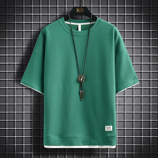 Yao Qu Waffle T-shirt à manches courtes à manches à manches de glace pour glace d'été Men de l'été T-shirt à mi-manche à cinq pièces Top 3880 Orange 170 / L