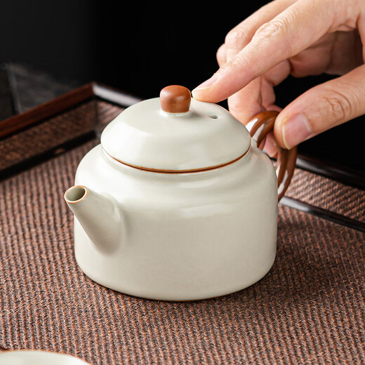 Topology Ru kiln Xishi pot ceramic can grow open slice ice crack single teapot high-end simple gift box package Fumian square teapot