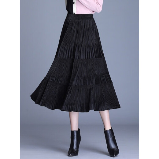 Yalu Free and Easy Spring Skirt Women's Pleated Skirt Women's Spring and Autumn Version Korean Version High Waist Black A-Line Skirt Large Hem Skirt Women WWY33180 Gray One Size